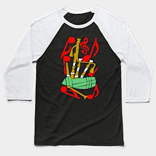 Bagpipes Red Music Notes Baseball T-Shirt